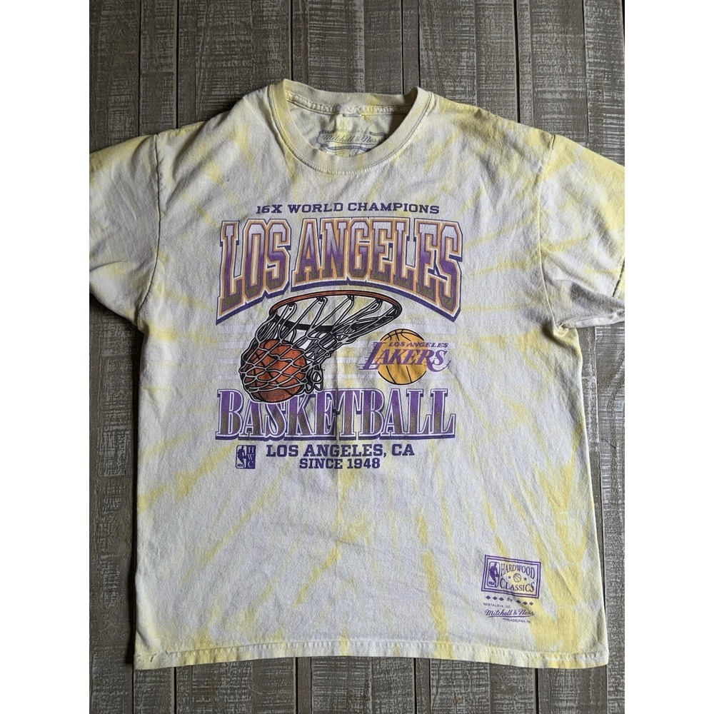 Los Angeles Lakers Men's Mitchell & Ness NBA Tie Dye‎ Yellow T-Shirt Size Large